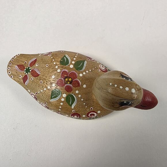 Vintage Wooden Painted Duck Folk Art Country Kitchen flower Design cottagecore - Picture 2 of 15